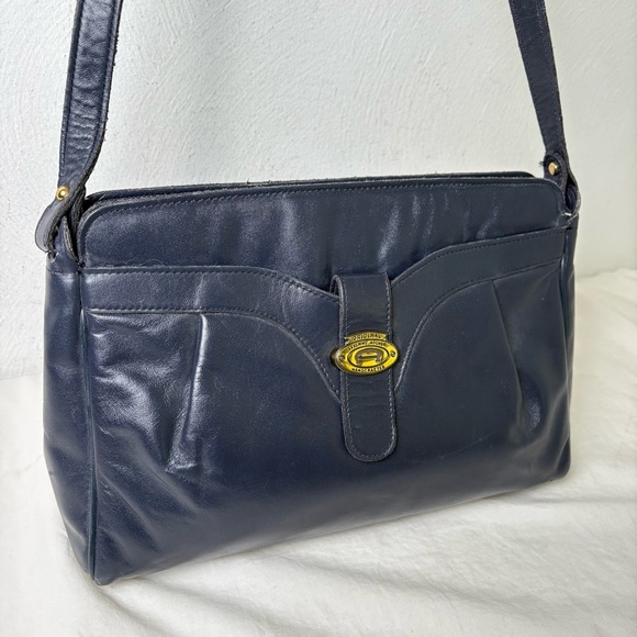 ETIENNE AIGNER Vintage Navy Blue Pleated Leather Shoulder Bag Purse Classic - Picture 3 of 17